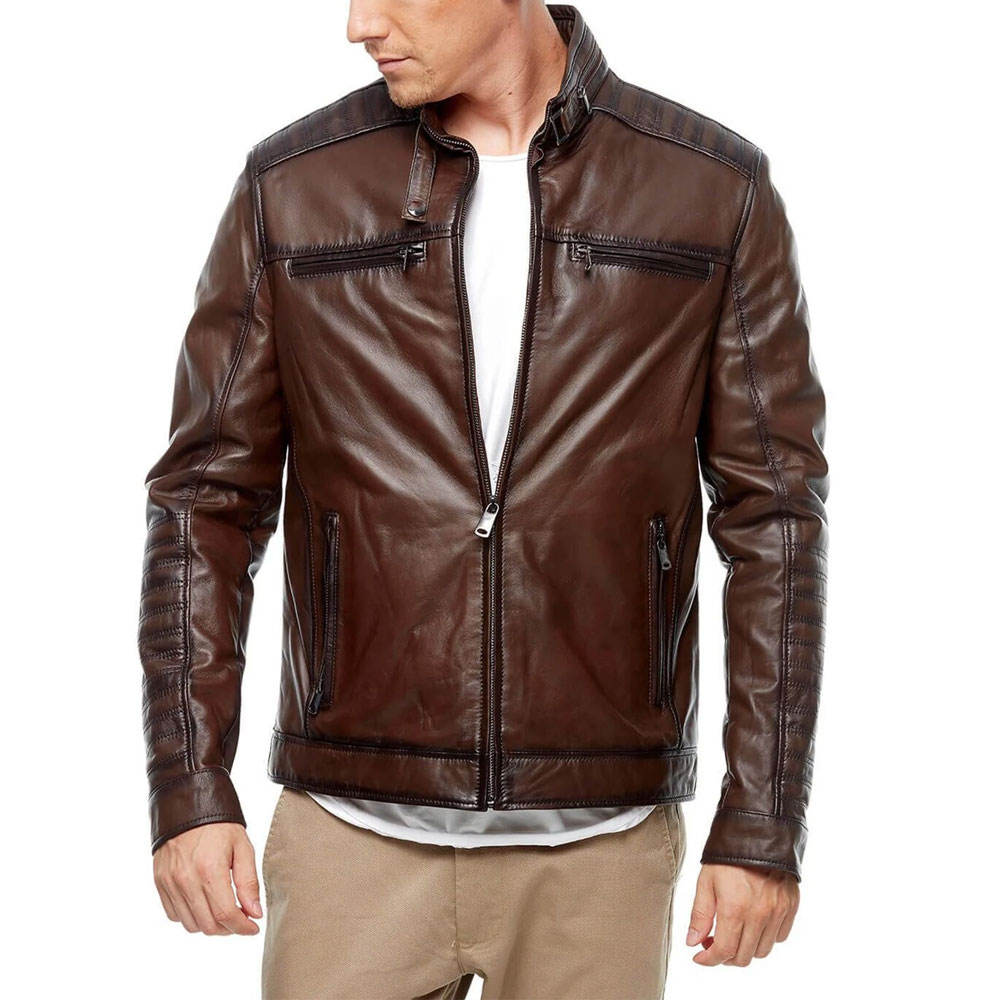 Leather Jackets for Men Factory Direct Supplier High Quality Zipper Front Zip and Pockets Leather Jackets